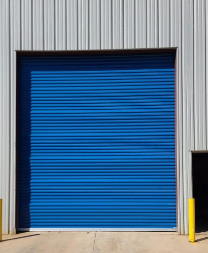 blue roll up garage door